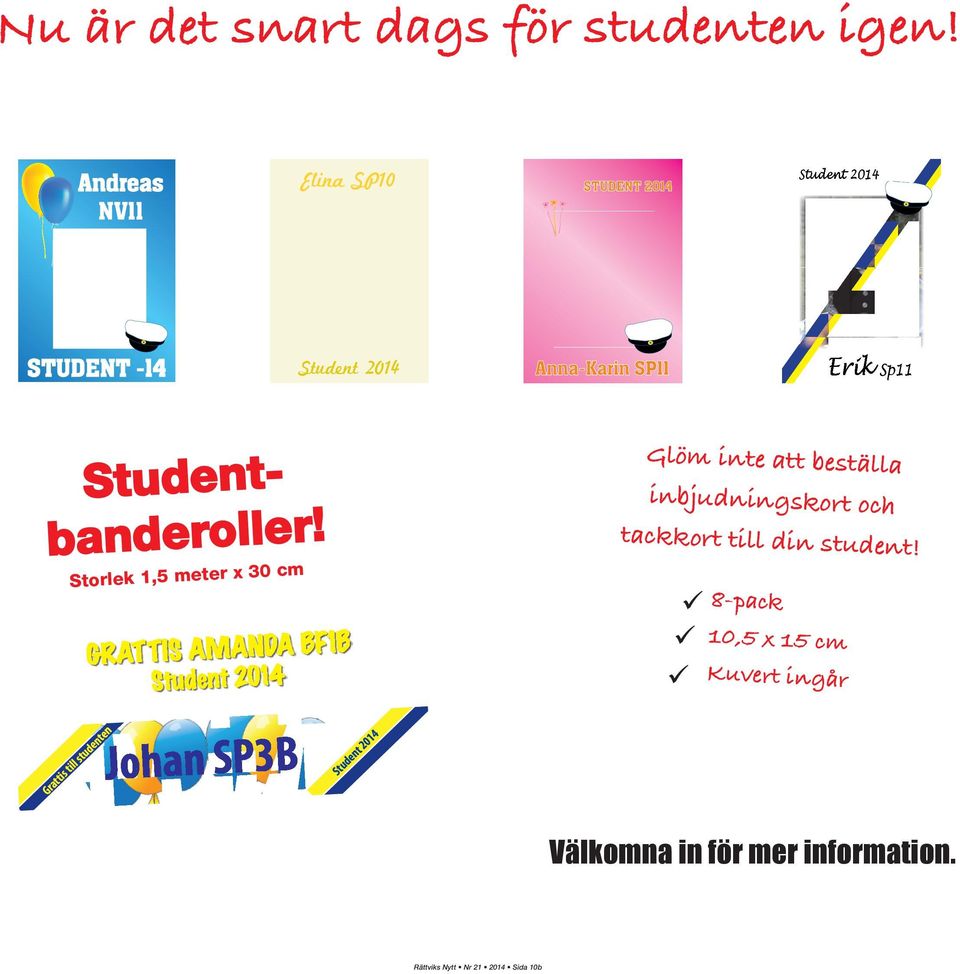 Studentbanderoller! inbjudningskort och tackkort till din student!