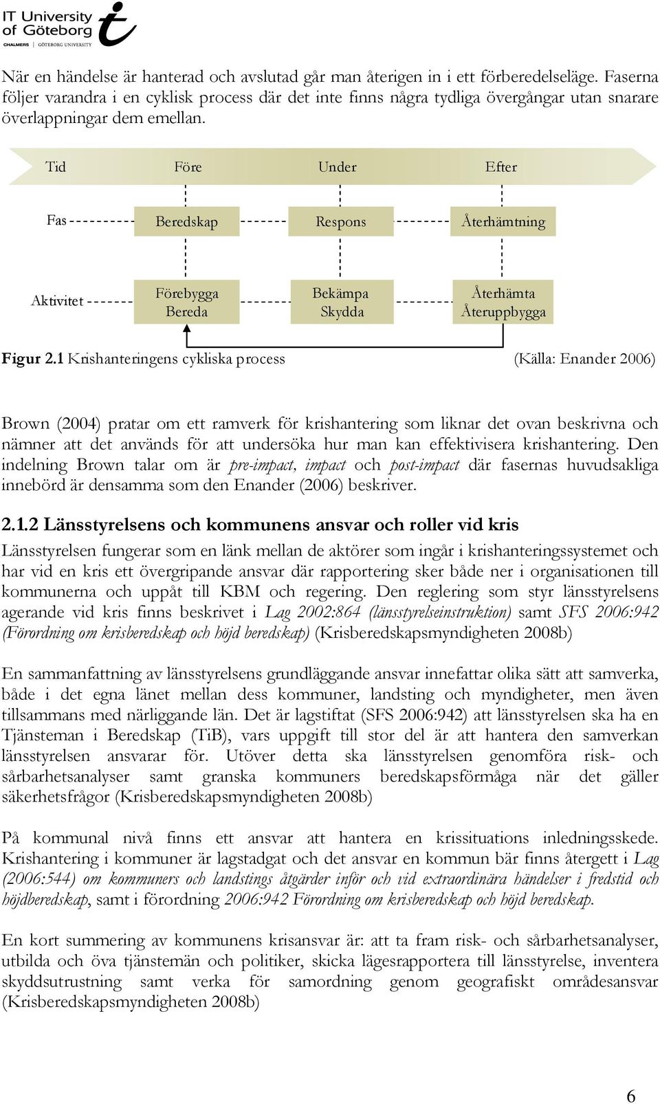 Tid Före Under Efter Fas Beredskap Respons Återhämtning Aktivitet Förebygga Bereda Bekämpa Skydda Återhämta Återuppbygga Figur 2.