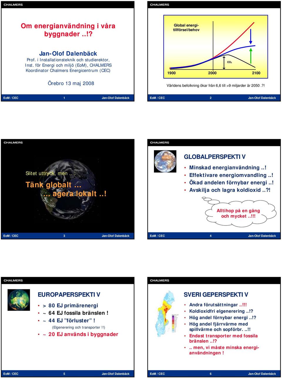 ?! CO2 EoM / CEC 1 Jan-Olof Dalenbäck EoM / CEC 2 Jan-Olof Dalenbäck GLOBALPERSPEKTIV Slitet uttryck, men.. : Tänk globalt agera lokalt..! Minskad energianvändning..! Effektivare energiomvandling.