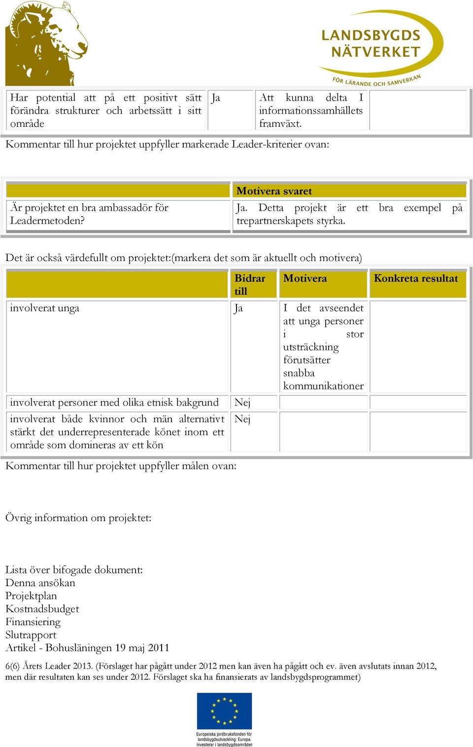 Det är också värdefullt om projektet:(markera det som är aktuellt och motivera) Bidrar Motivera till involverat unga I det avseendet att unga personer i stor utsträckning förutsätter snabba