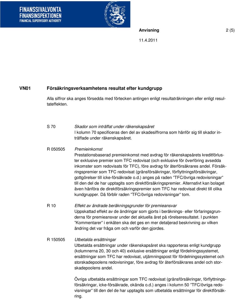 Premieinkomst Prestationsbaserad premieinkomst med avdrag för räkenskapsårets kreditförluster exklusive premier som TFC redovisat (och exklusive för överföring avsedda inkomster som redovisats för