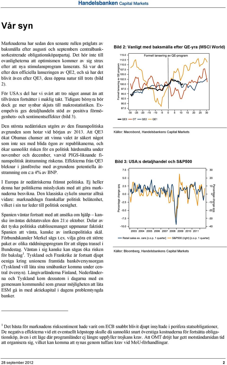 Så var det efter den officiella lanseringen av QE2, och så har det blivit även efter QE3, dess öppna natur till trots (bild 2).