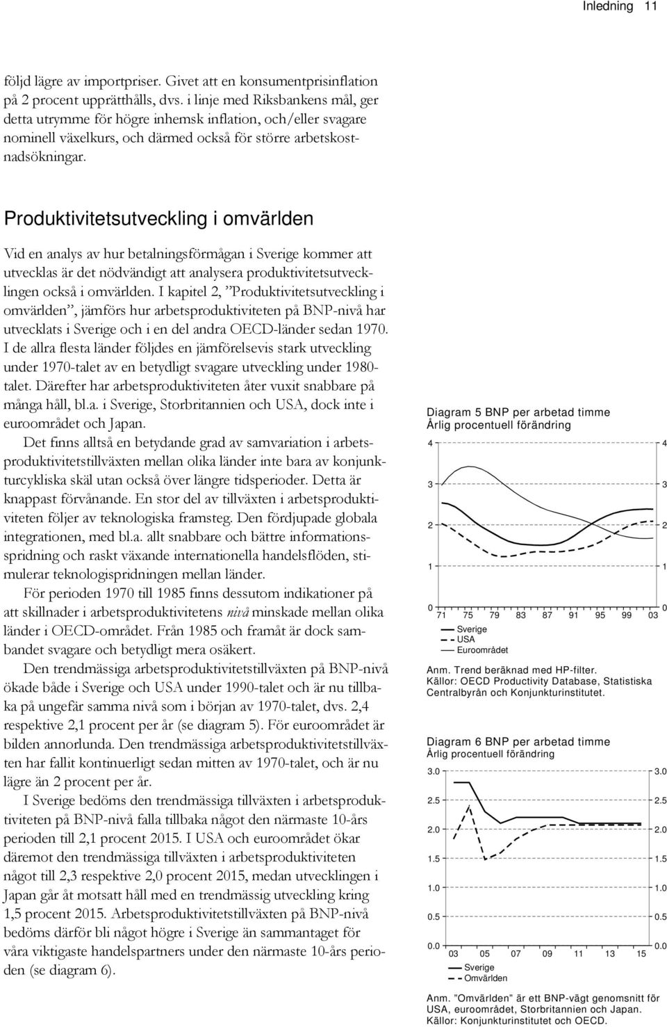 Produktivitetsutveckling i omvärlden Vid en analys av hur betalningsförmågan i Sverige kommer att utvecklas är det nödvändigt att analysera produktivitetsutvecklingen också i omvärlden.