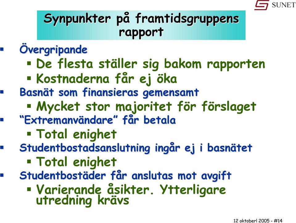 Extremanvändare får r betala Total enighet Studentbostadsanslutning ingår r ej i basnätet Total