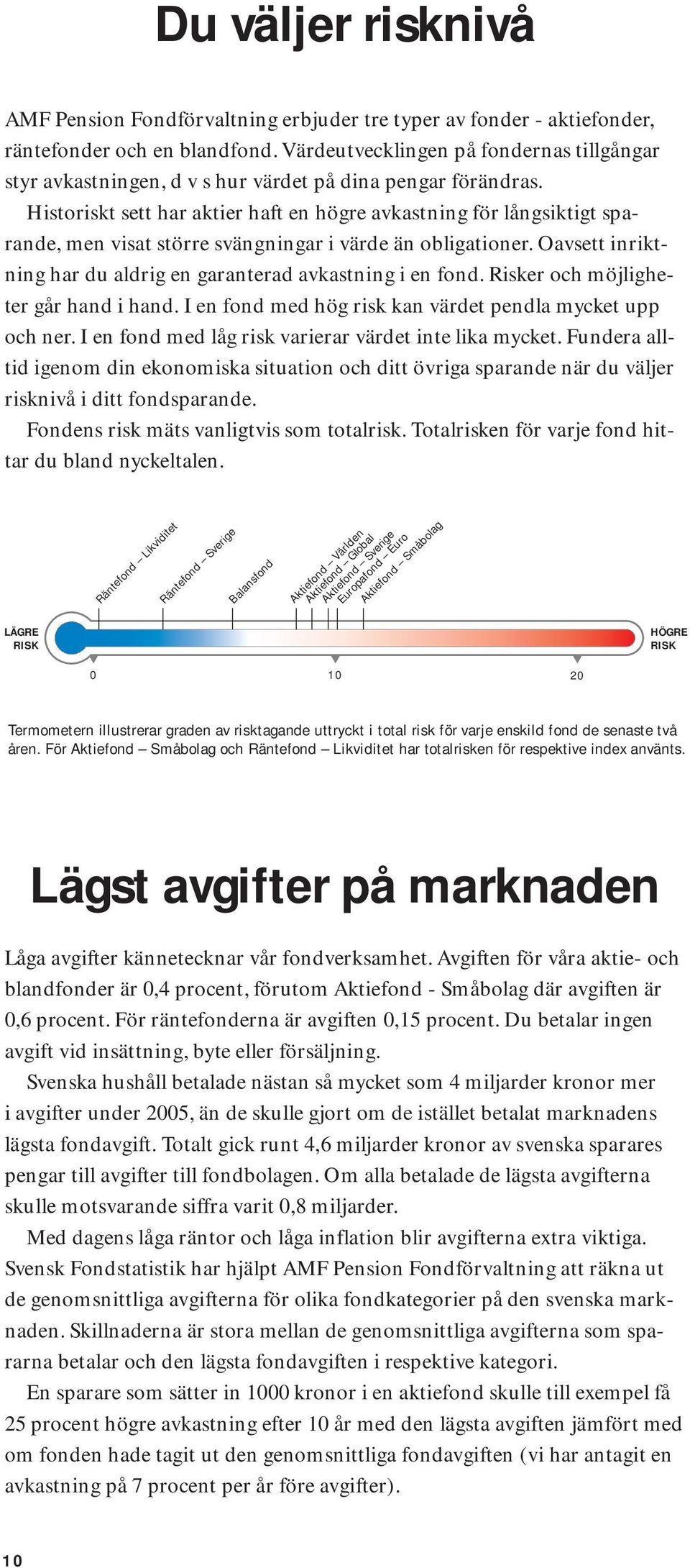 Historiskt sett har aktier haft en högre avkastning för långsiktigt sparande, men visat större svängningar i värde än obligationer. Oavsett inriktning har du aldrig en garanterad avkastning i en fond.