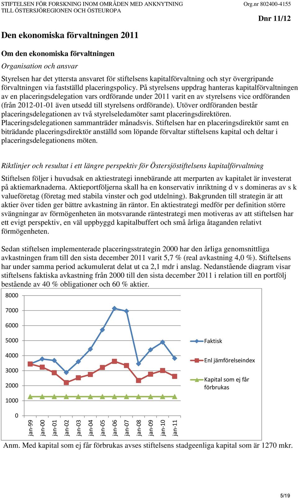 övergripande förvaltningen via fastställd placeringspolicy.