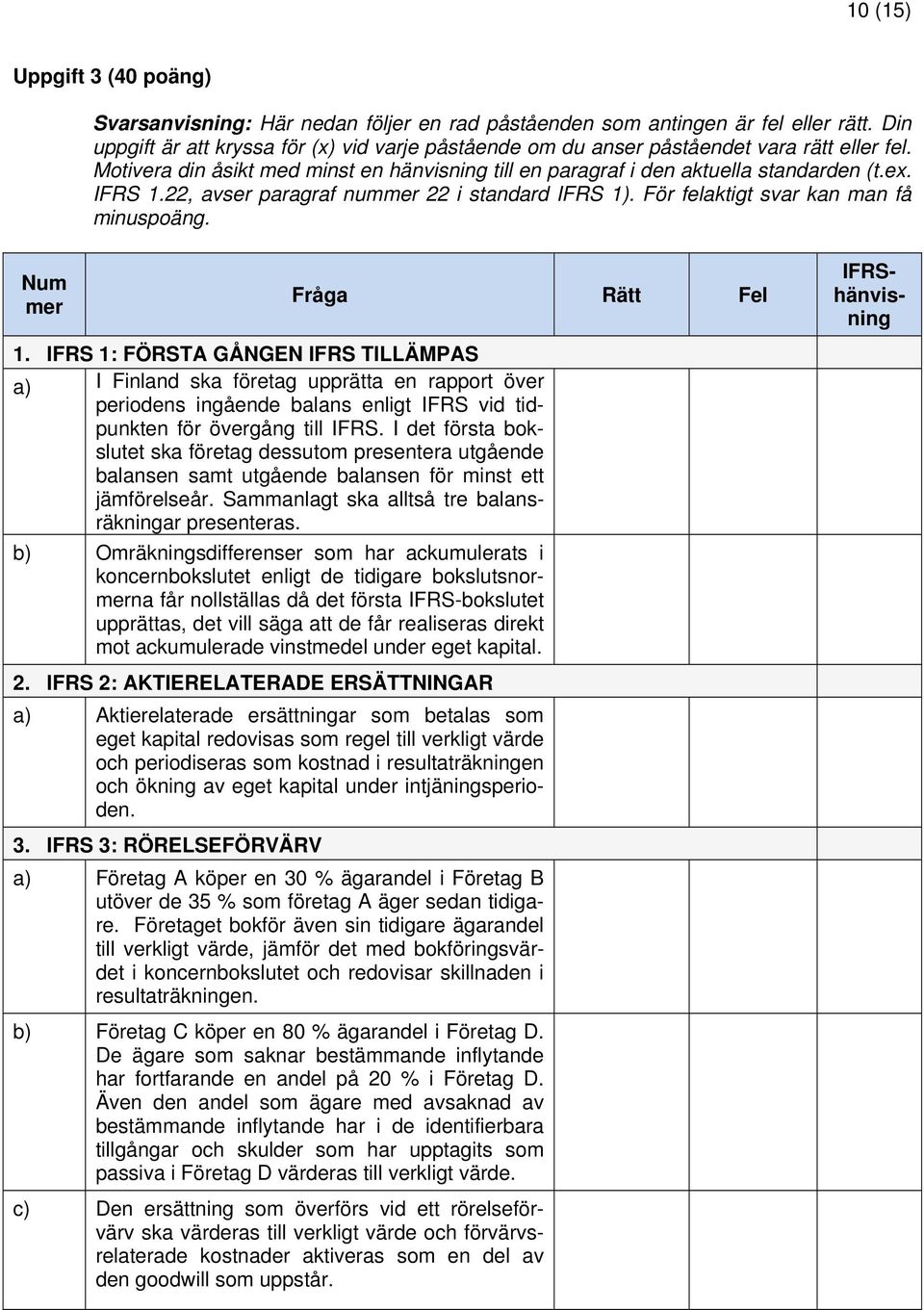 22, avser paragraf nummer 22 i standard IFRS 1). För felaktigt svar kan man få minuspoäng. Num mer Fråga Rätt Fel IFRShänvisning 1.