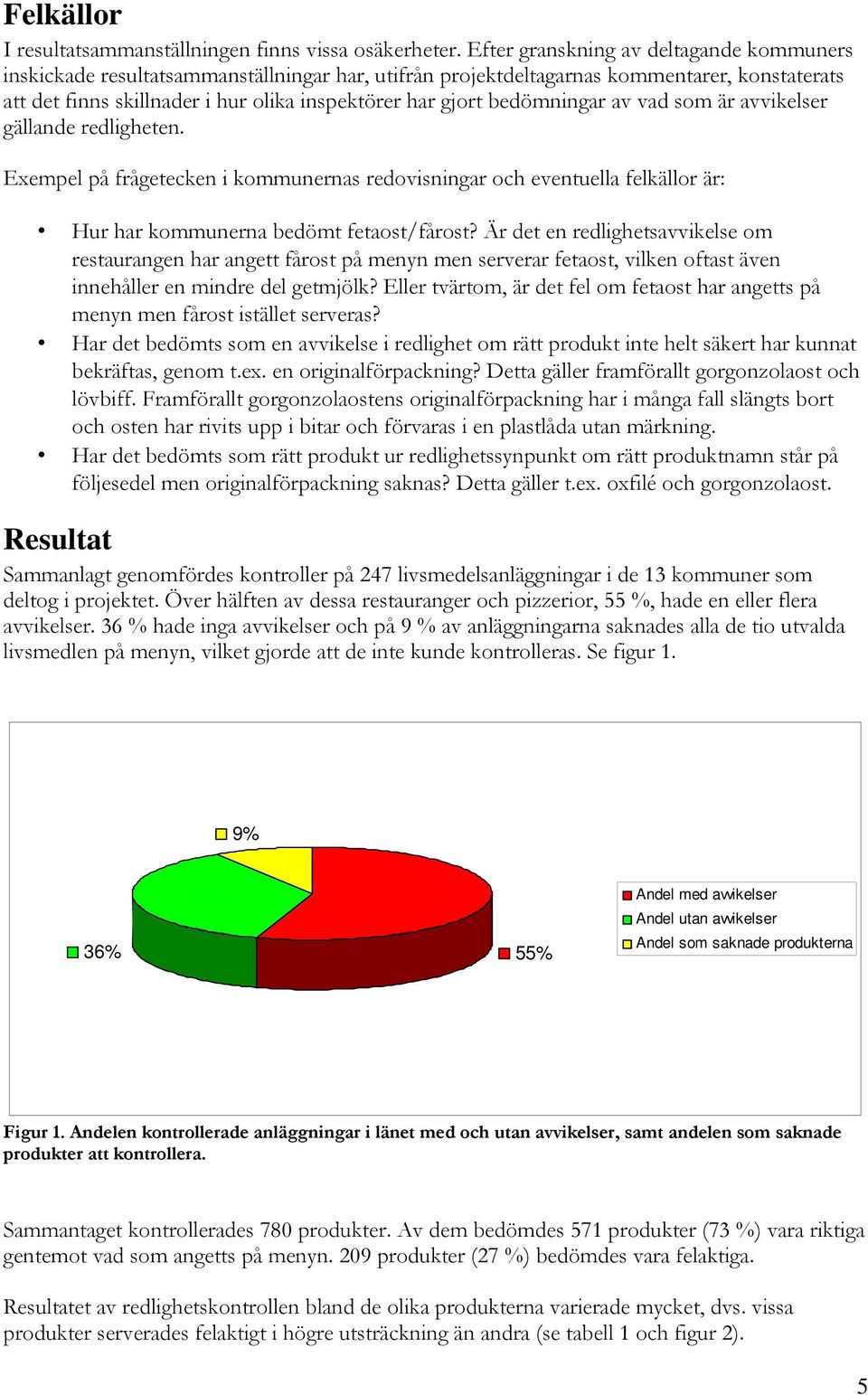 bedömningar av vad som är avvikelser gällande redligheten. Exempel på frågetecken i kommunernas redovisningar och eventuella felkällor är: Hur har kommunerna bedömt fetaost/fårost?