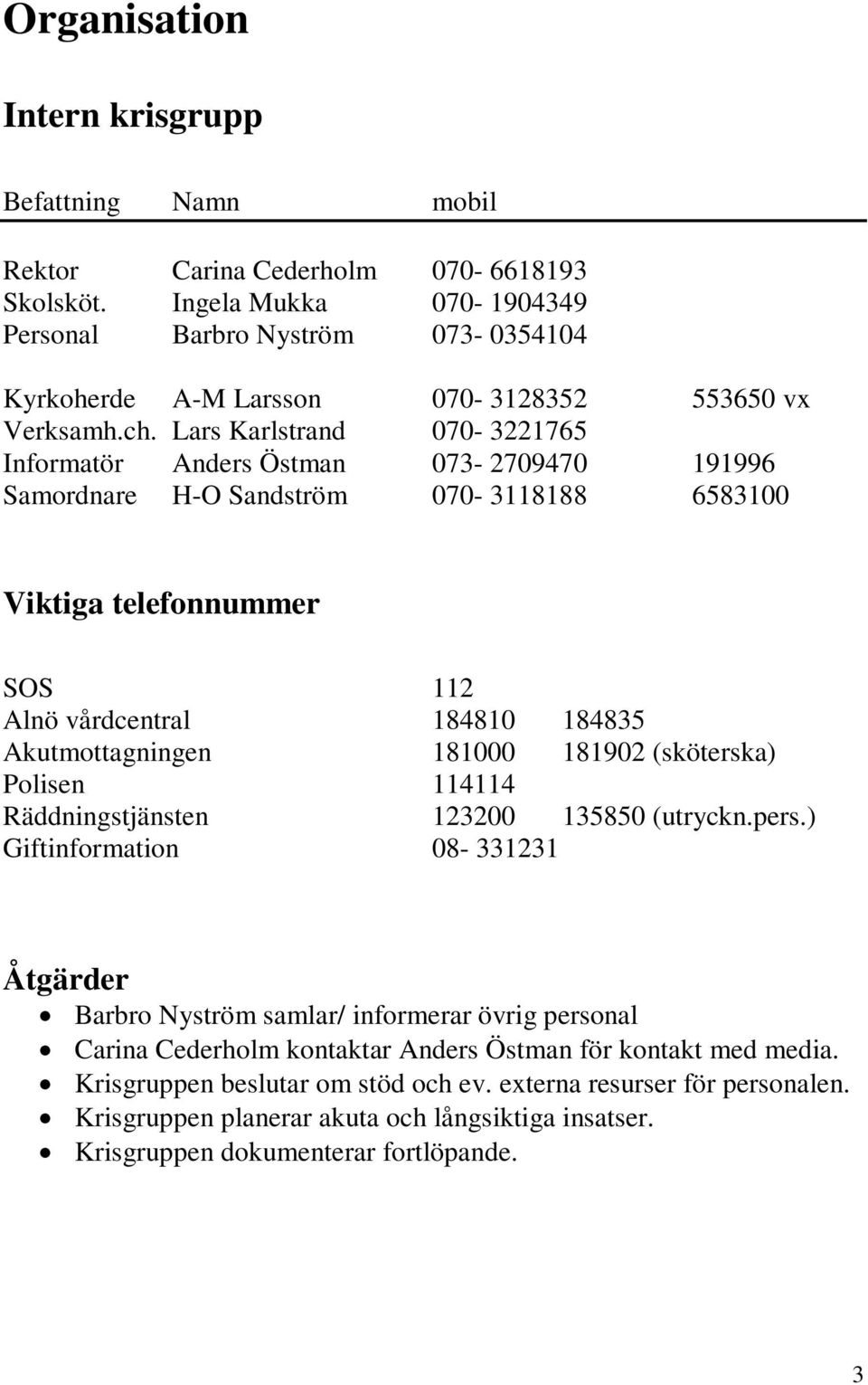 Lars Karlstrand 070-3221765 Infrmatör Anders Östman 073-2709470 191996 Samrdnare H-O Sandström 070-3118188 6583100 Viktiga telefnnummer SOS 112 Alnö vårdcentral 184810 184835 Akutmttagningen