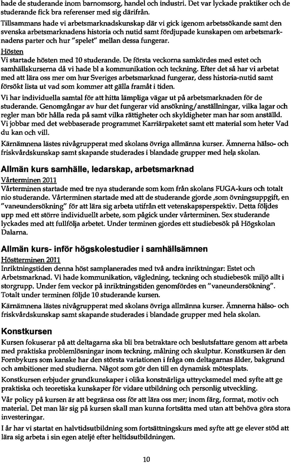 mellan dessa fungerar. Hösten Vi startade hösten med 10 studerande. De första veckorna samkördes med estet och samhällskurserna då vi hade bl a kommunikation och teckning.