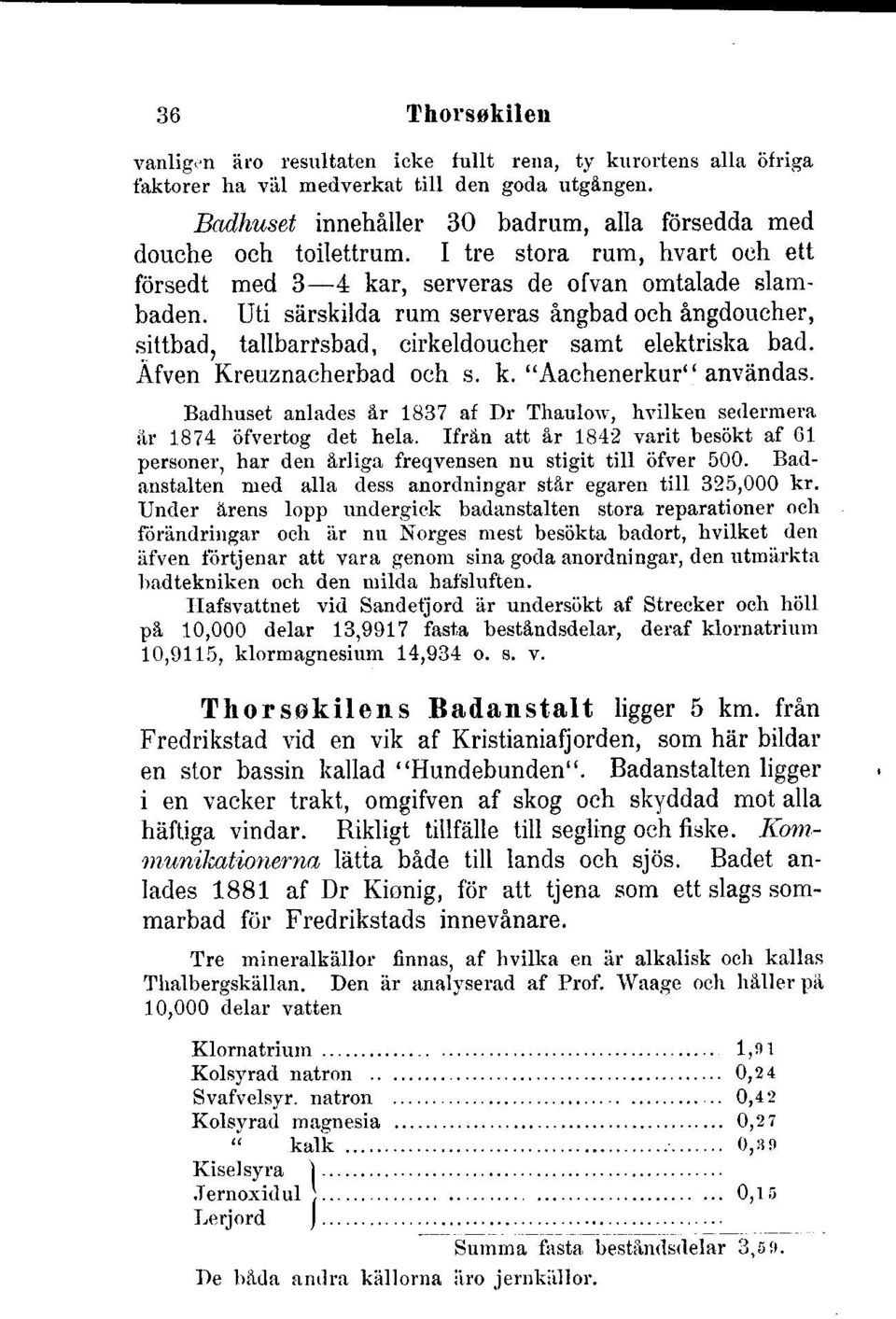 Uti sflrskilda rum serveras ingbad och ingdoucher, sittbad. tallbarrsbad. cirkeldoucher samt elektriska bad. Afven 'Kreuznacherbad och s. k. "Aachenerkur" anvindas.