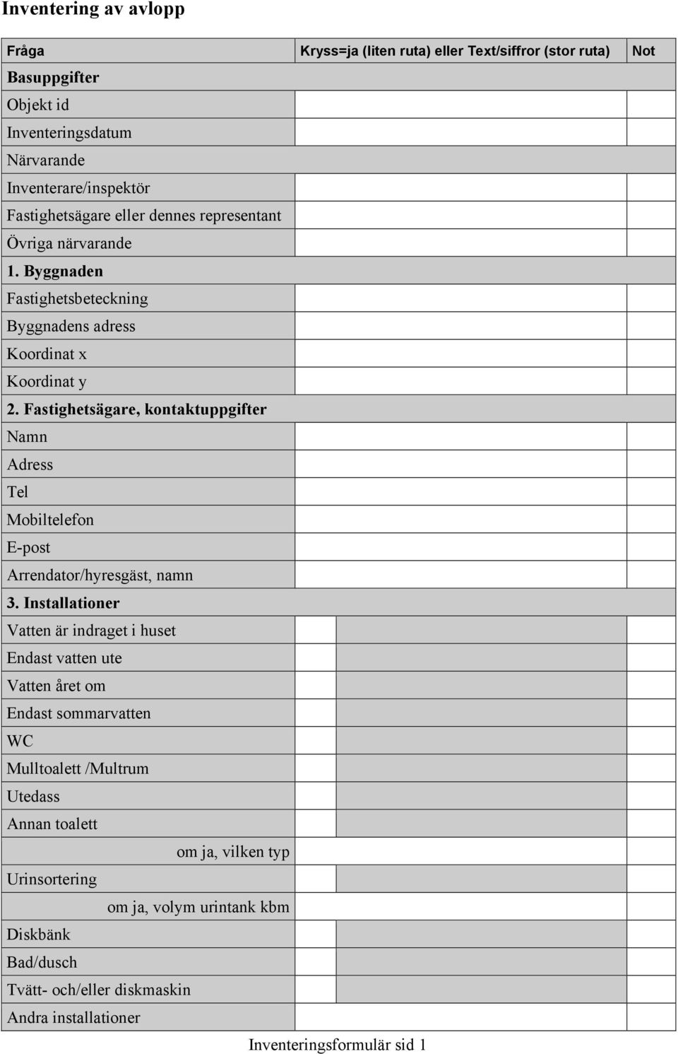 Fastighetsägare, kontaktuppgifter Namn Adress Tel Mobiltelefon E-post Arrendator/hyresgäst, namn 3.