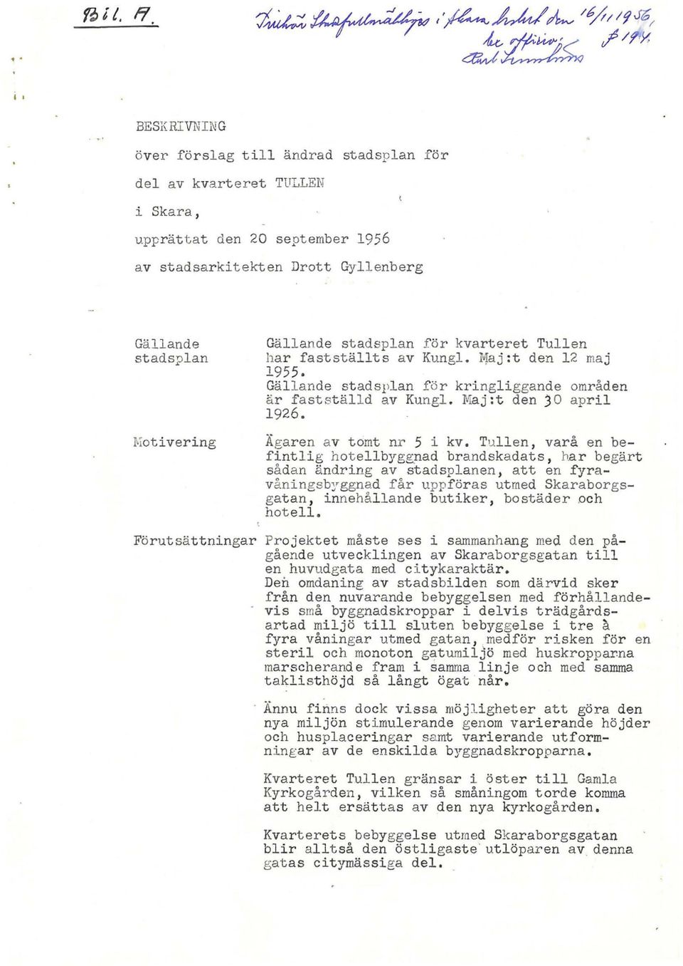 Maj:t den 3 0 april 1926. Ägaren av tomt nr 5 i kv.
