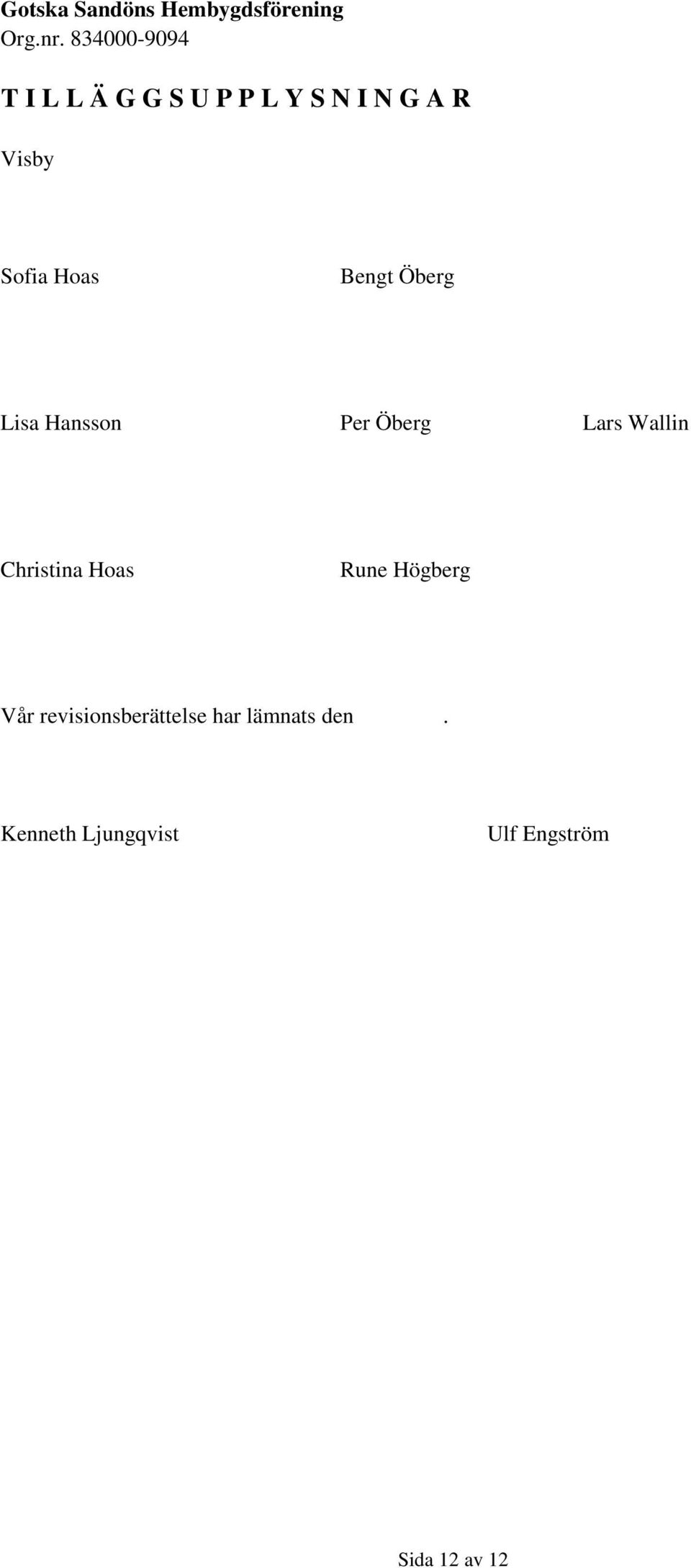 Christina Hoas Rune Högberg Vår revisionsberättelse