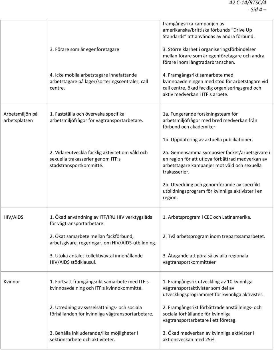 Större klarhet i organiseringsförbindelser mellan förare som är egenföretagare och andra förare inom långtradarbranschen. 4.