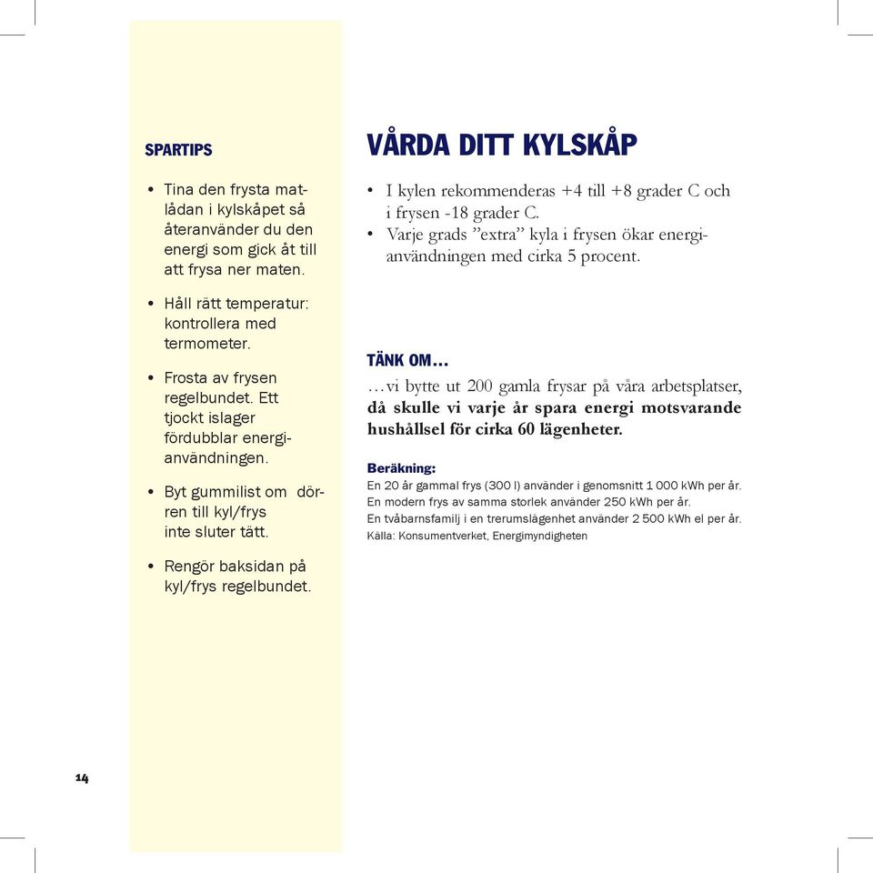 Varje grads extra kyla i frysen ökar energianvändningen med cirka 5 procent.