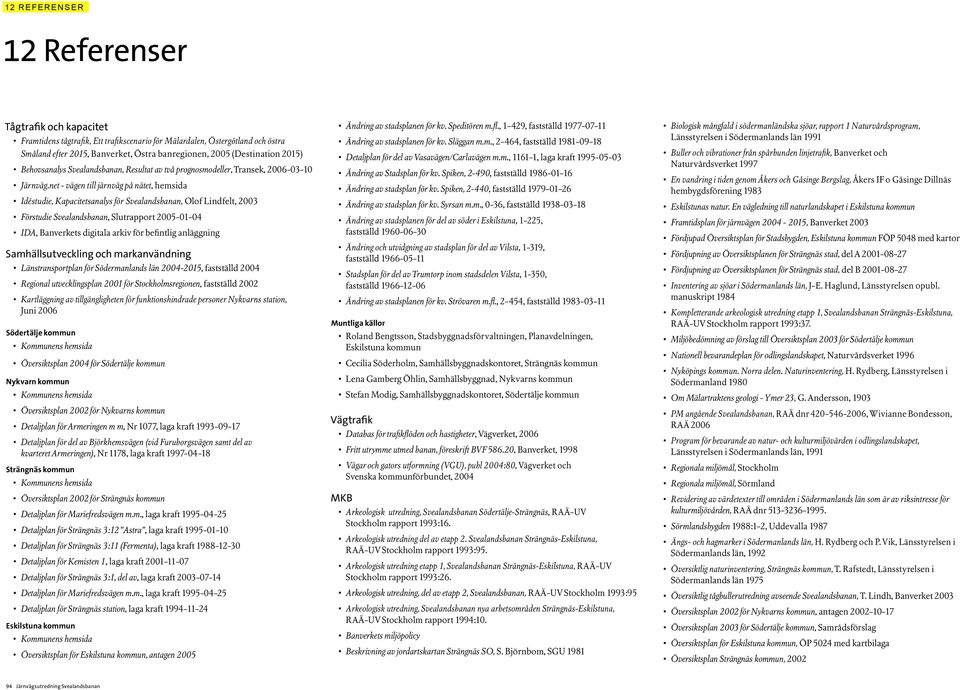 net - vägen till järnväg på nätet, hemsida Idéstudie, Kapacitetsanalys för Svealandsbanan, Olof Lindfelt, 2003 Förstudie Svealandsbanan, Slutrapport 2005-01-04 IDA, Banverkets digitala arkiv för