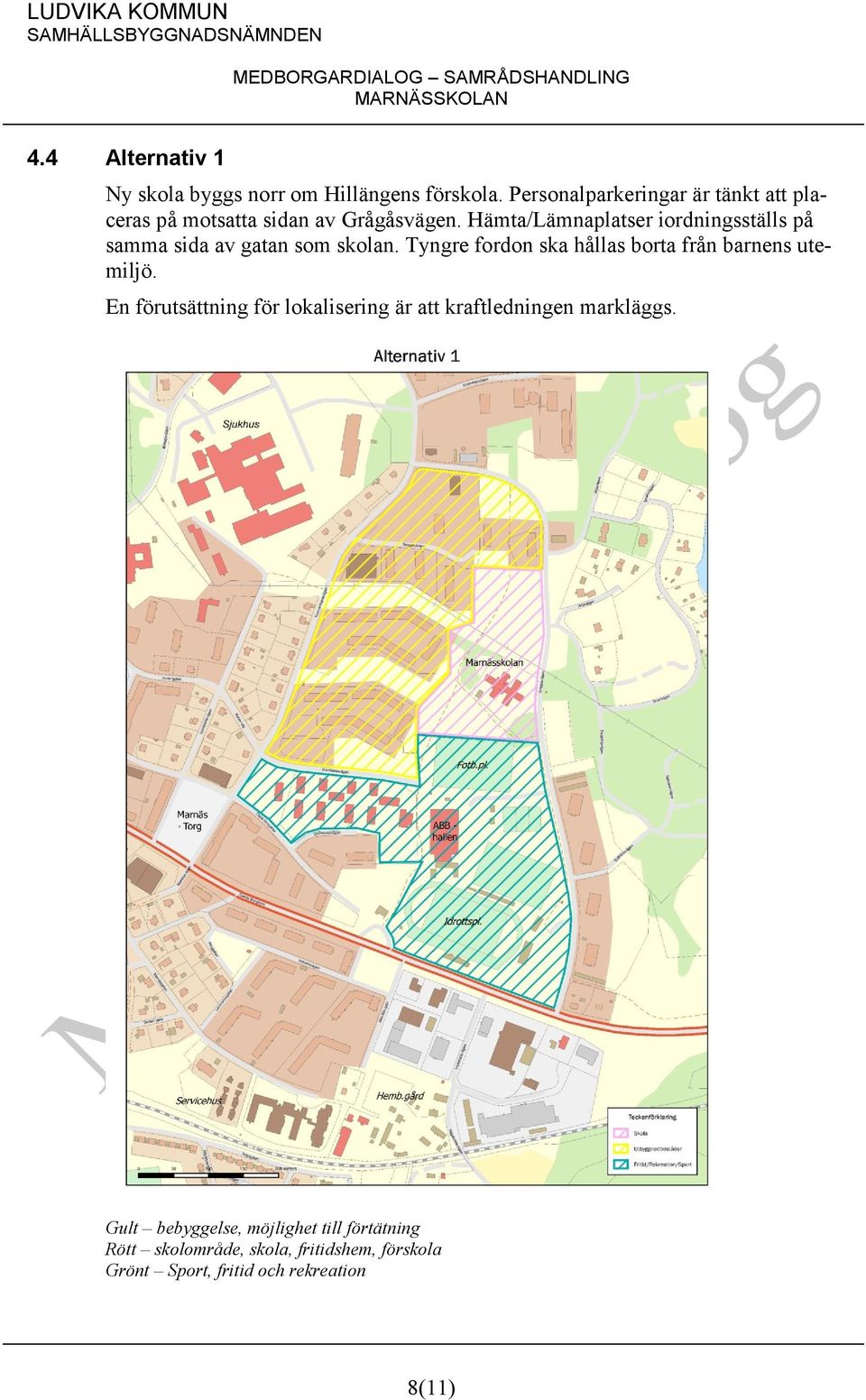 Hämta/Lämnaplatser iordningsställs på samma sida av gatan som skolan.