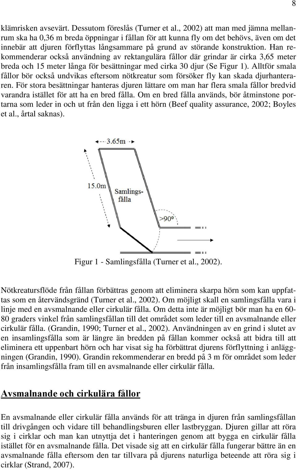 Han rekommenderar också användning av rektangulära fållor där grindar är cirka 3,65 meter breda och 15 meter långa för besättningar med cirka 30 djur (Se Figur 1).