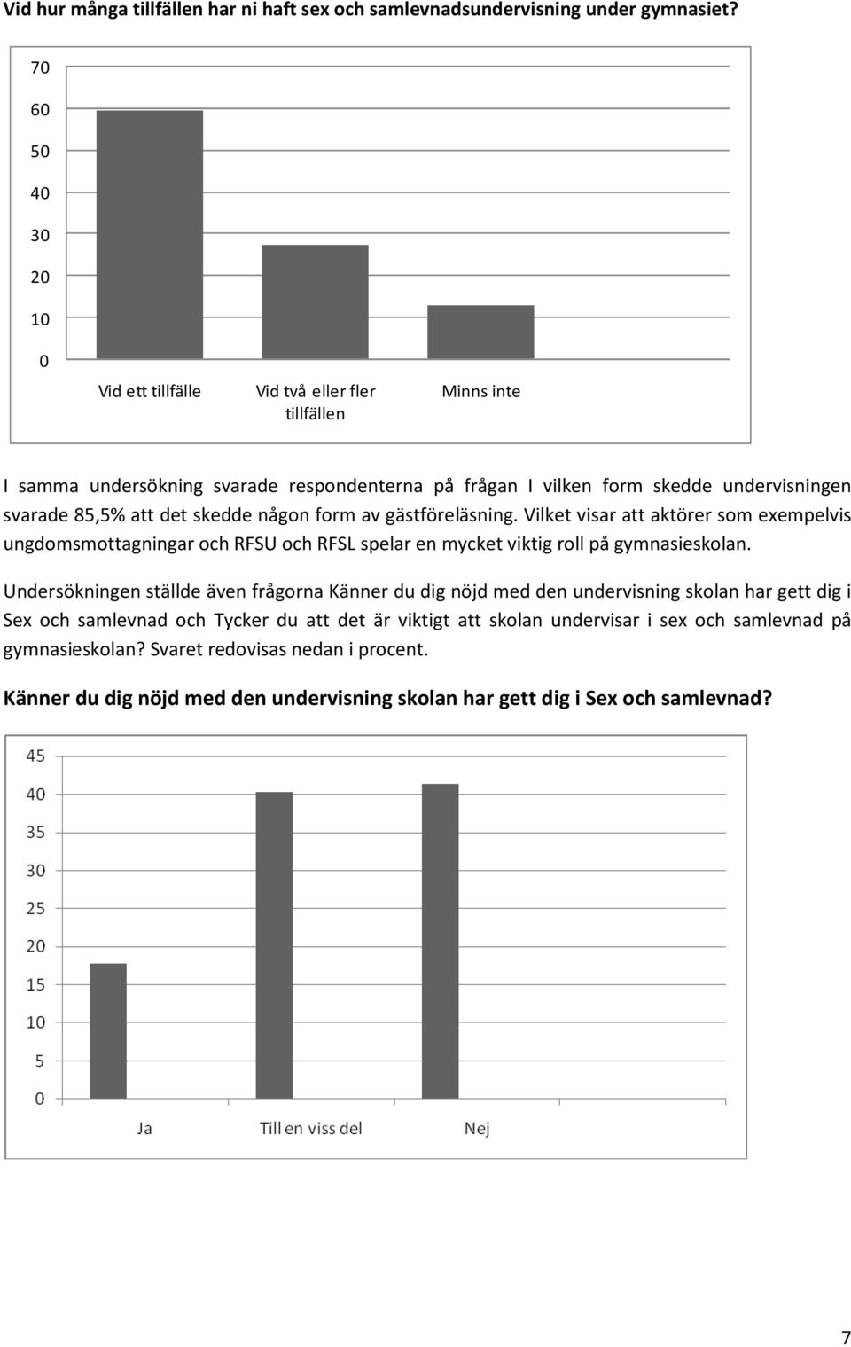 det skedde någon form av gästföreläsning. Vilket visar att aktörer som exempelvis ungdomsmottagningar och RFSU och RFSL spelar en mycket viktig roll på gymnasieskolan.