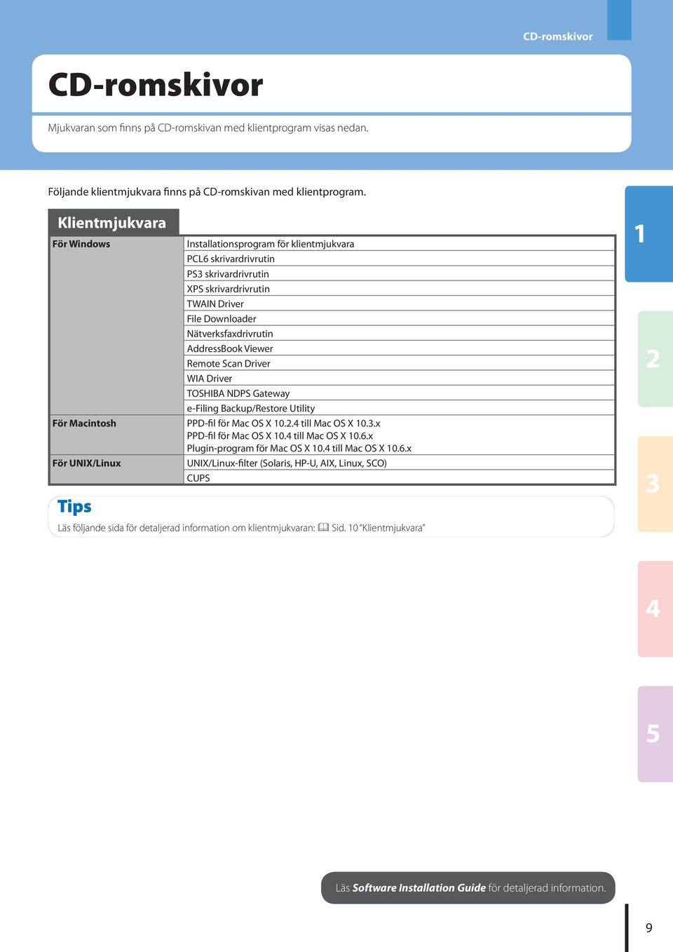 Nätverksfaxdrivrutin AddressBook Viewer Remote Scan Driver WIA Driver TOSHIBA NDPS Gateway e-filing Backup/Restore Utility PPD-fil för Mac OS X 0.. till Mac OS X 0..x PPD-fil för Mac OS X 0.