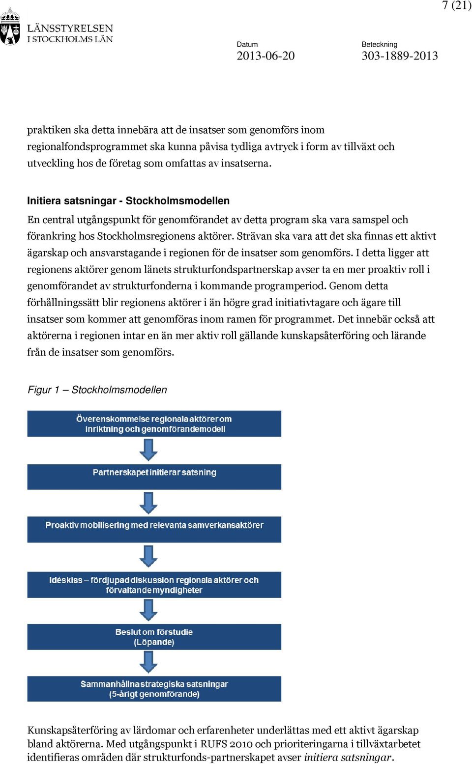 Strävan ska vara att det ska finnas ett aktivt ägarskap och ansvarstagande i regionen för de insatser som genomförs.