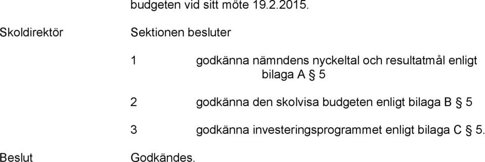 och resultatmål enligt bilaga A 5 2 godkänna den skolvisa