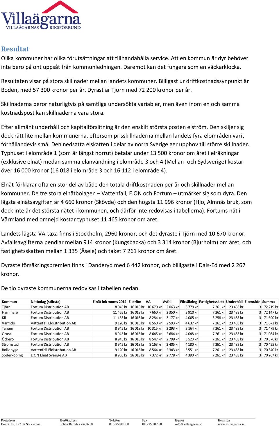 Skillnaderna beror naturligtvis på samtliga undersökta variabler, men även inom en och samma kostnadspost kan skillnaderna vara stora.