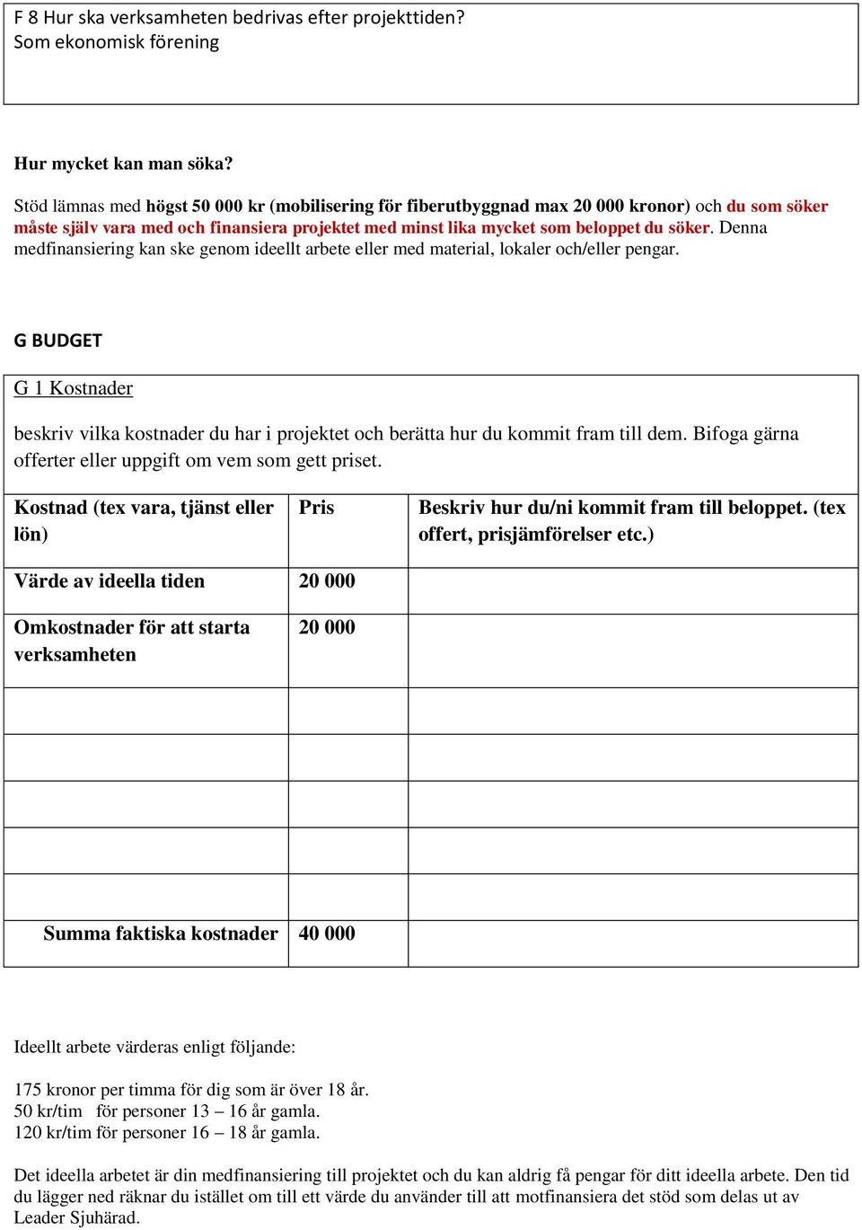 Denna medfinansiering kan ske genom ideellt arbete eller med material, lokaler och/eller pengar.