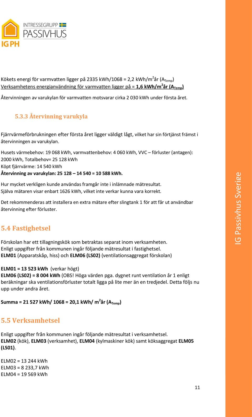 Husets värmebehov: 19 068 kwh, varmvattenbehov: 4 060 kwh, VVC förluster (antagen): 2000 kwh, Totalbehov= 25 128 kwh Köpt fjärrvärme: 14 540 kwh Återvinning av varukylan: 25 128 14 540 = 10 588 kwh.