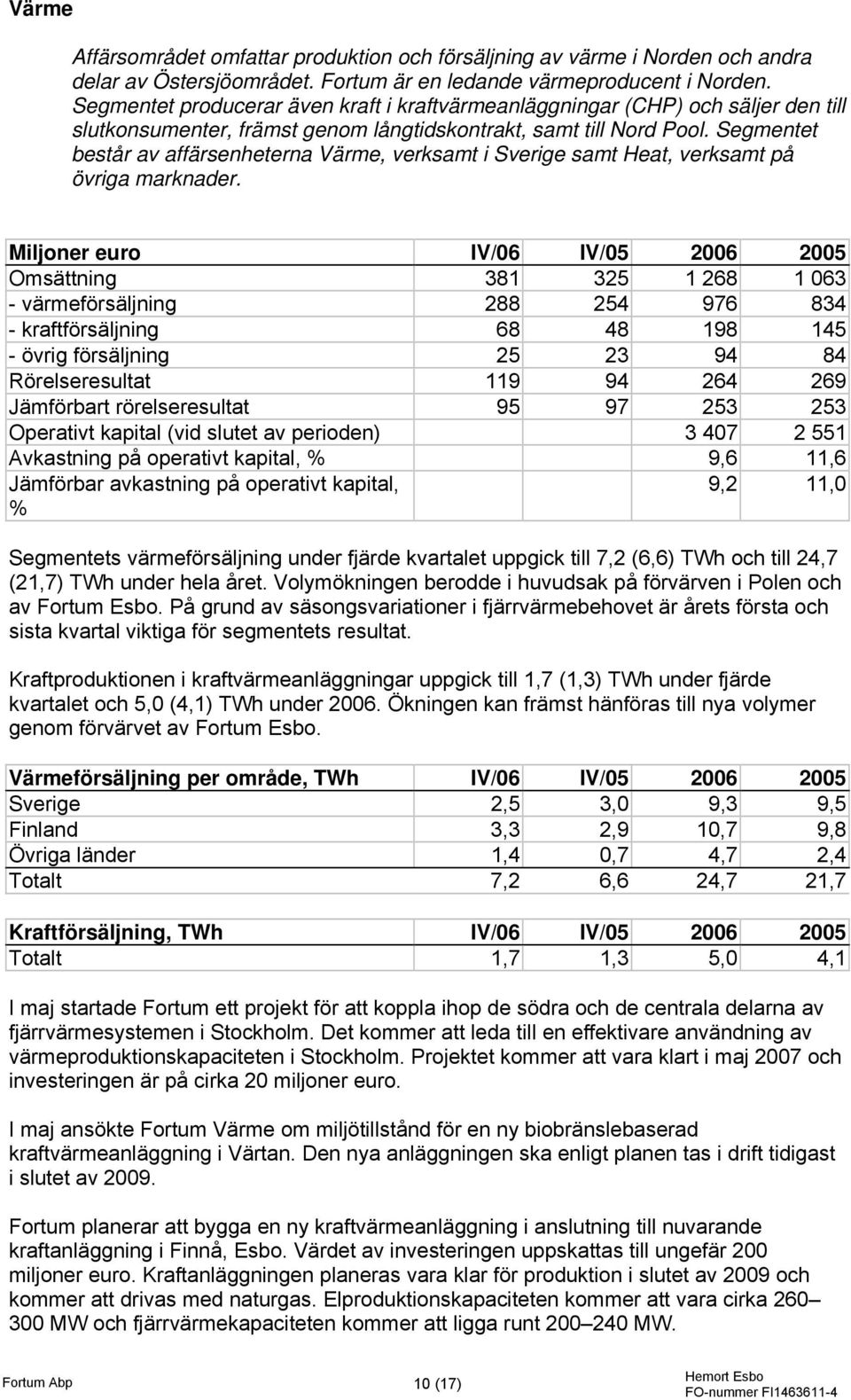 Segmentet består av affärsenheterna Värme, verksamt i Sverige samt Heat, verksamt på övriga marknader.