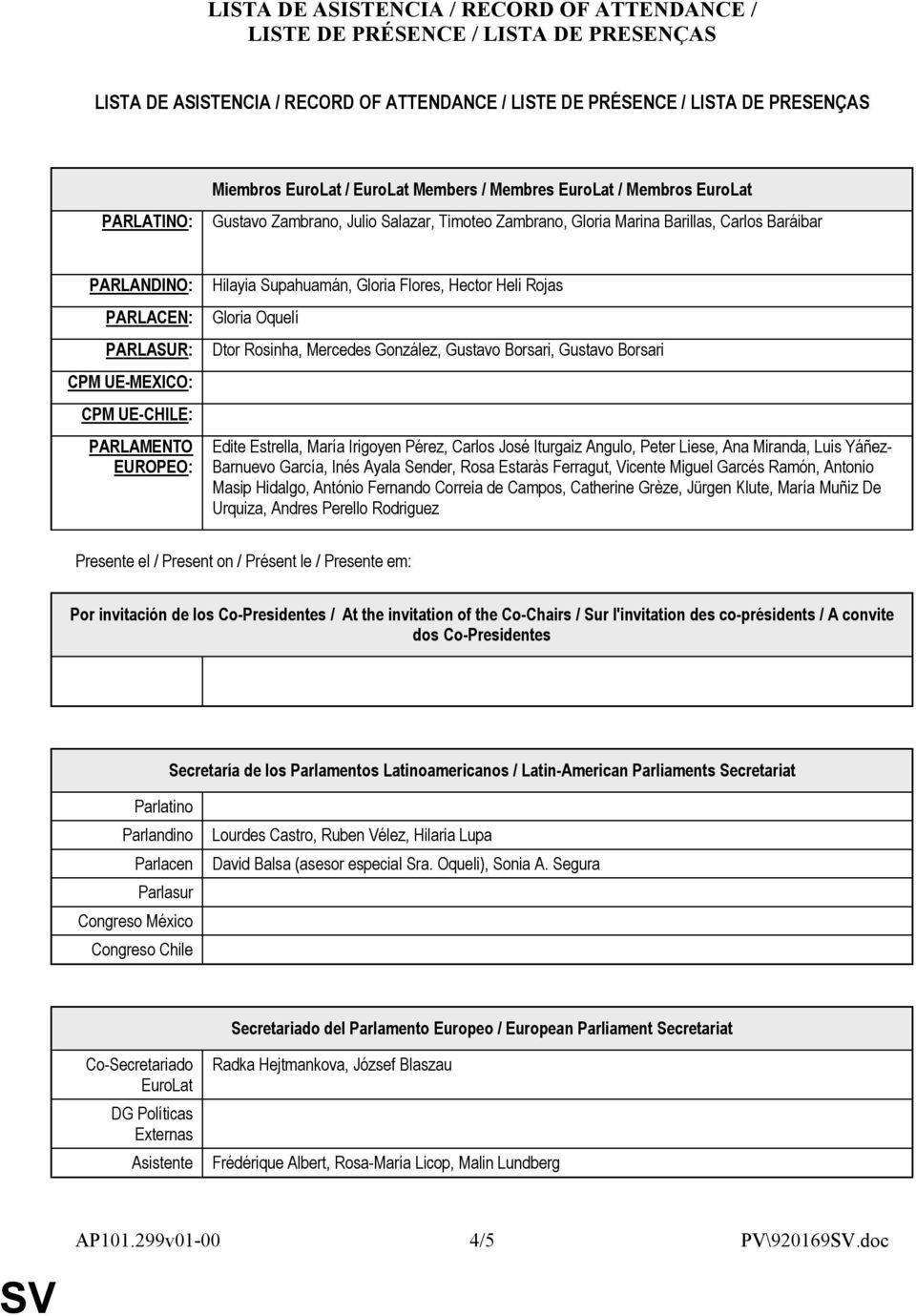 UE-CHILE: PARLAMENTO EUROPEO: Hilayia Supahuamán, Gloria Flores, Hector Heli Rojas Gloria Oquelí Dtor Rosinha, Mercedes González, Gustavo Borsari, Gustavo Borsari Edite Estrella, María Irigoyen