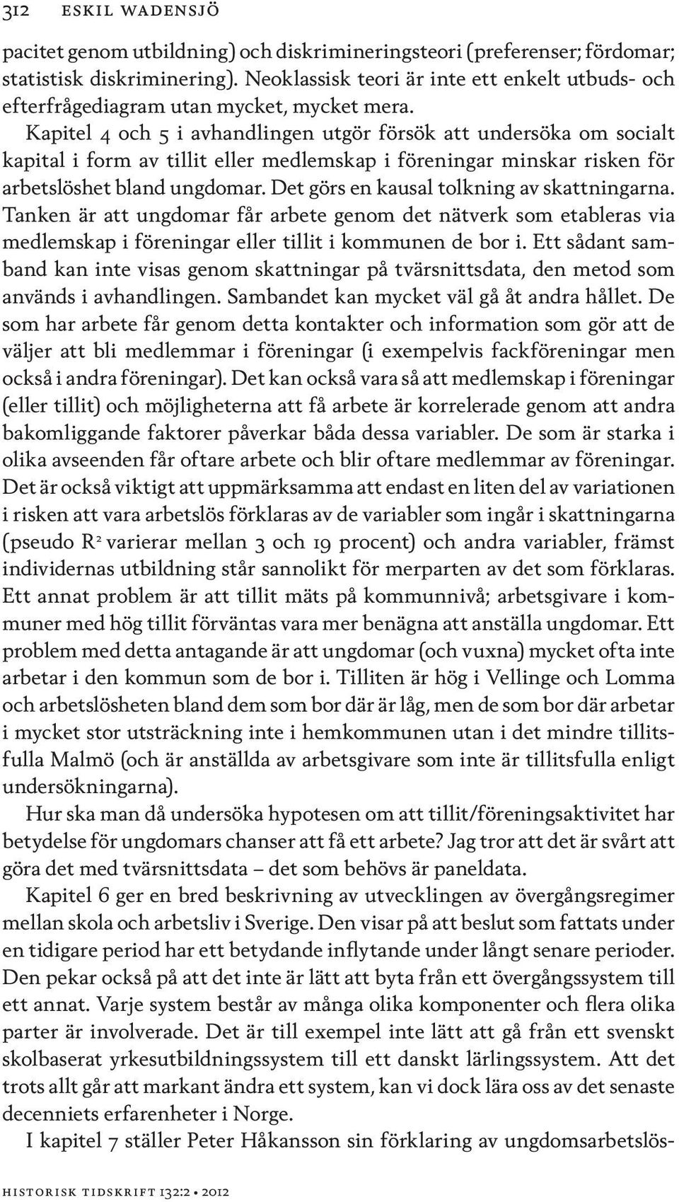 Kapitel 4 och 5 i avhandlingen utgör försök att undersöka om socialt kapital i form av tillit eller medlemskap i föreningar minskar risken för arbetslöshet bland ungdomar.