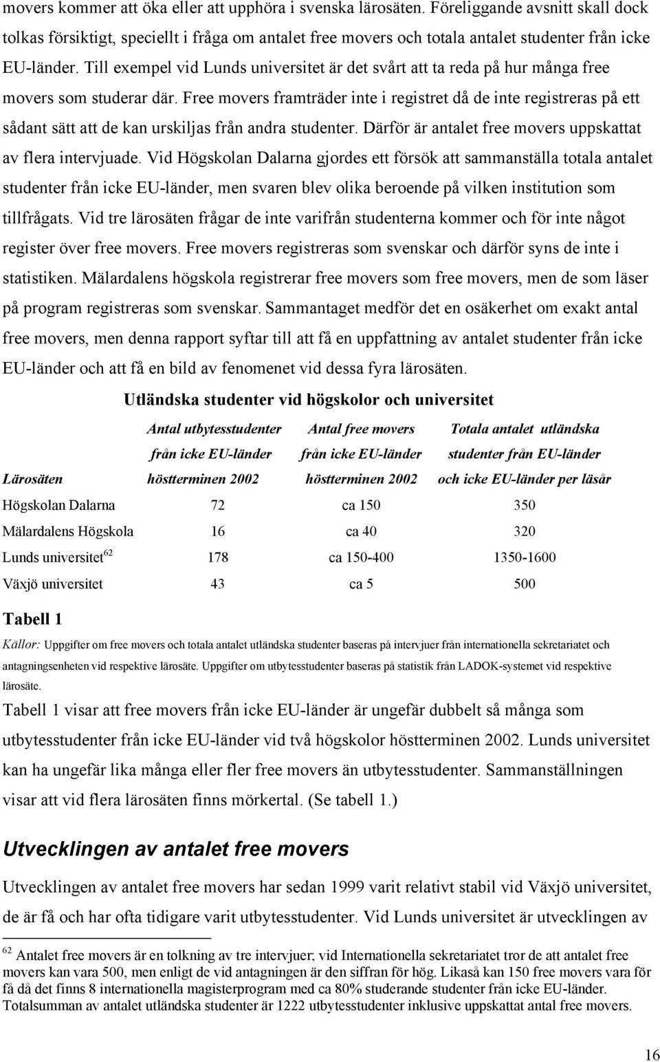 Till exempel vid Lunds universitet är det svårt att ta reda på hur många free movers som studerar där.