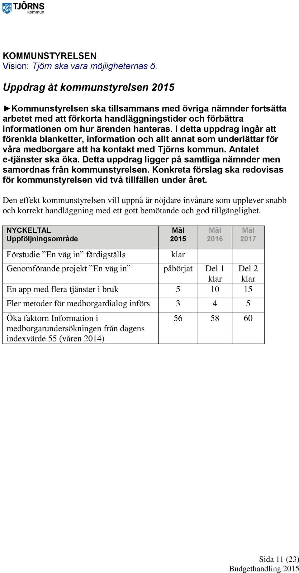 I detta uppdrag ingår att förenkla blanketter, information och allt annat som underlättar för våra medborgare att ha kontakt med Tjörns kommun. Antalet e-tjänster ska öka.