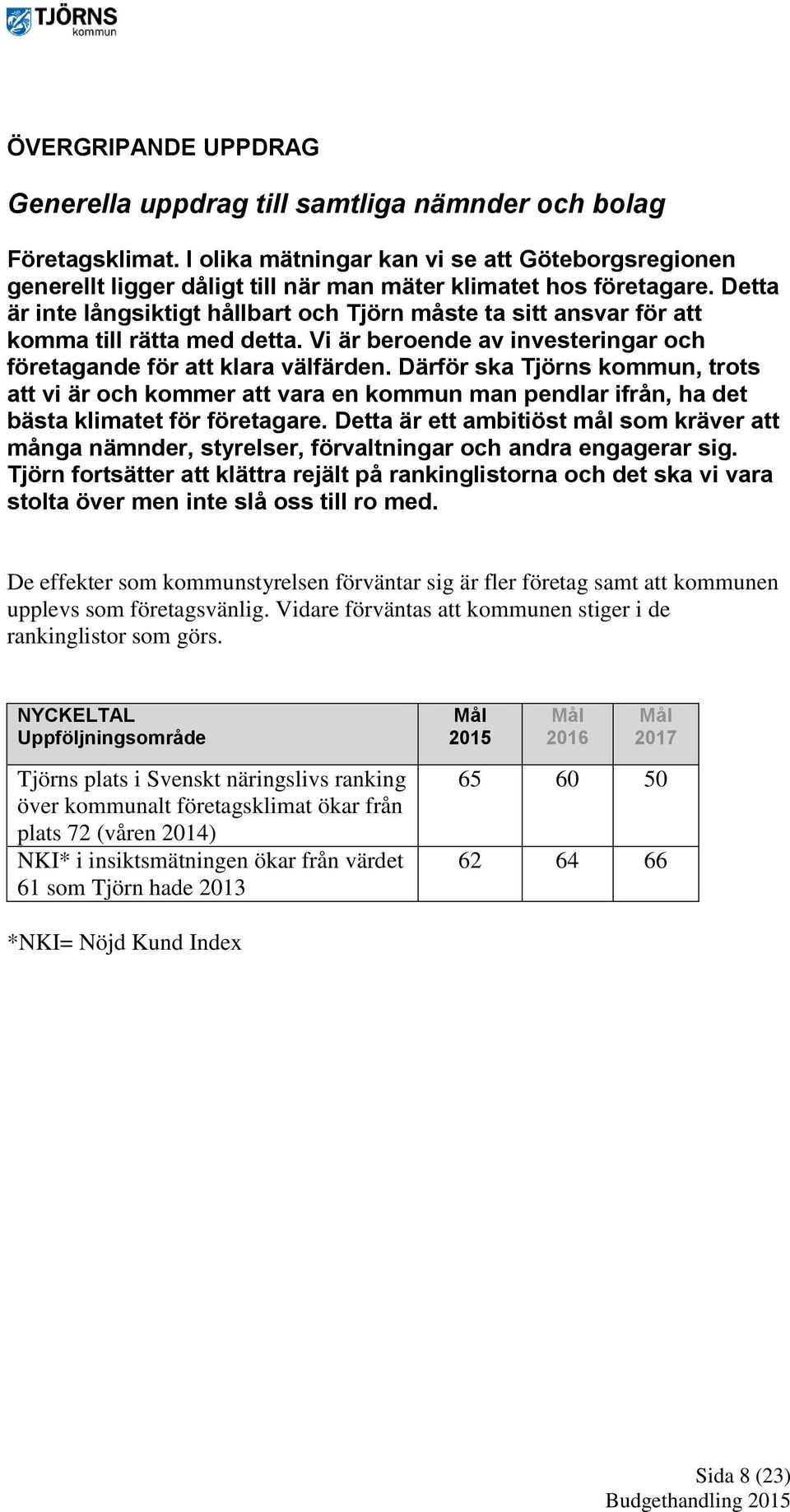 Detta är inte långsiktigt hållbart och Tjörn måste ta sitt ansvar för att komma till rätta med detta. Vi är beroende av investeringar och företagande för att klara välfärden.