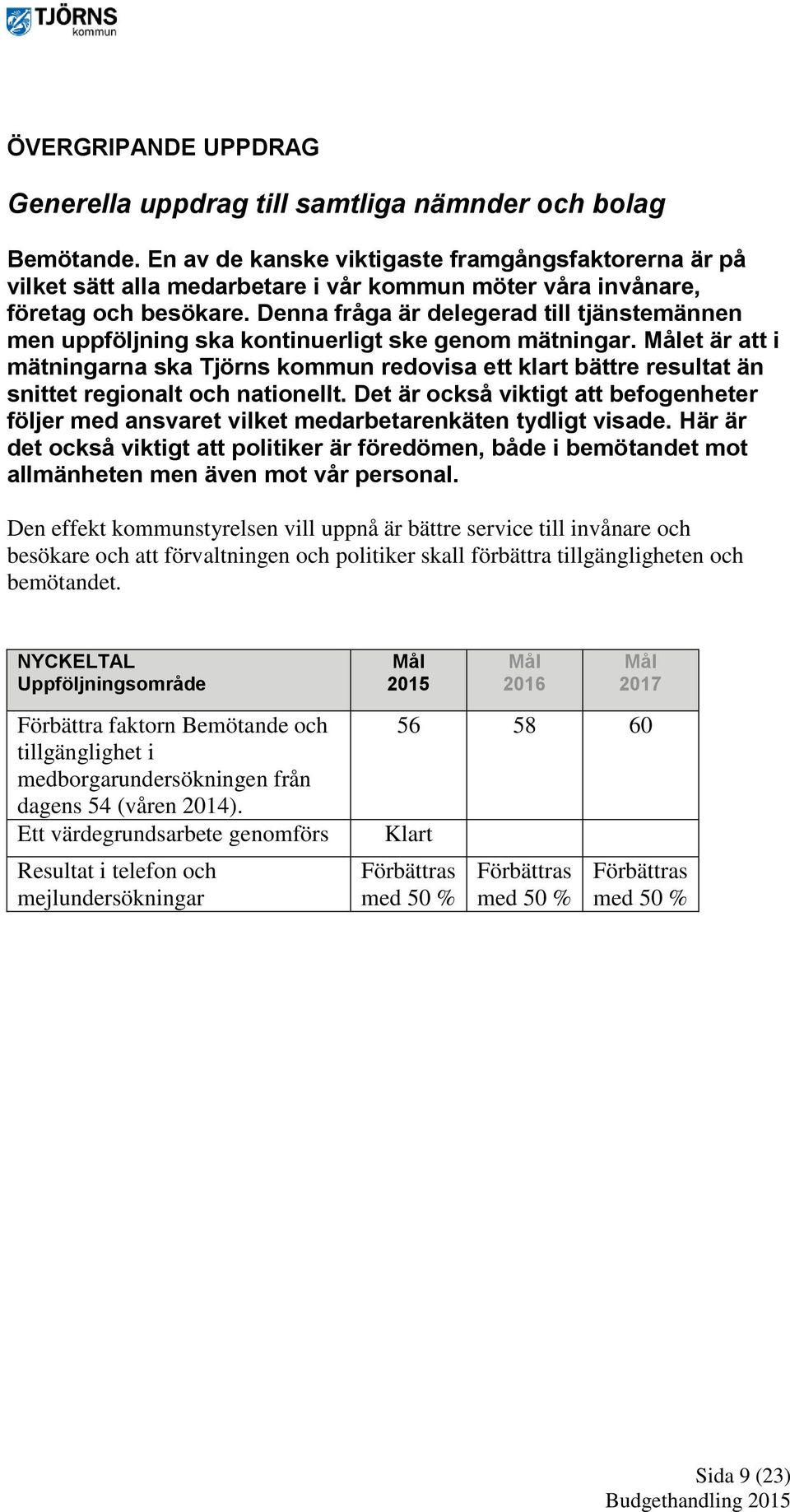 Denna fråga är delegerad till tjänstemännen men uppföljning ska kontinuerligt ske genom mätningar.