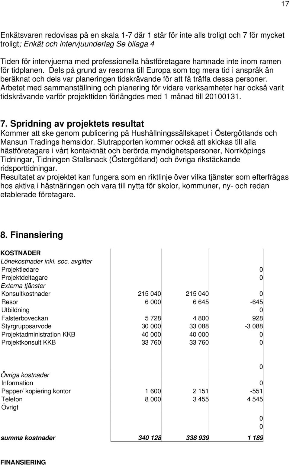 Arbetet med sammanställning och planering för vidare verksamheter har också varit tidskrävande varför projekttiden förlängdes med 1 månad till 21131. 7.