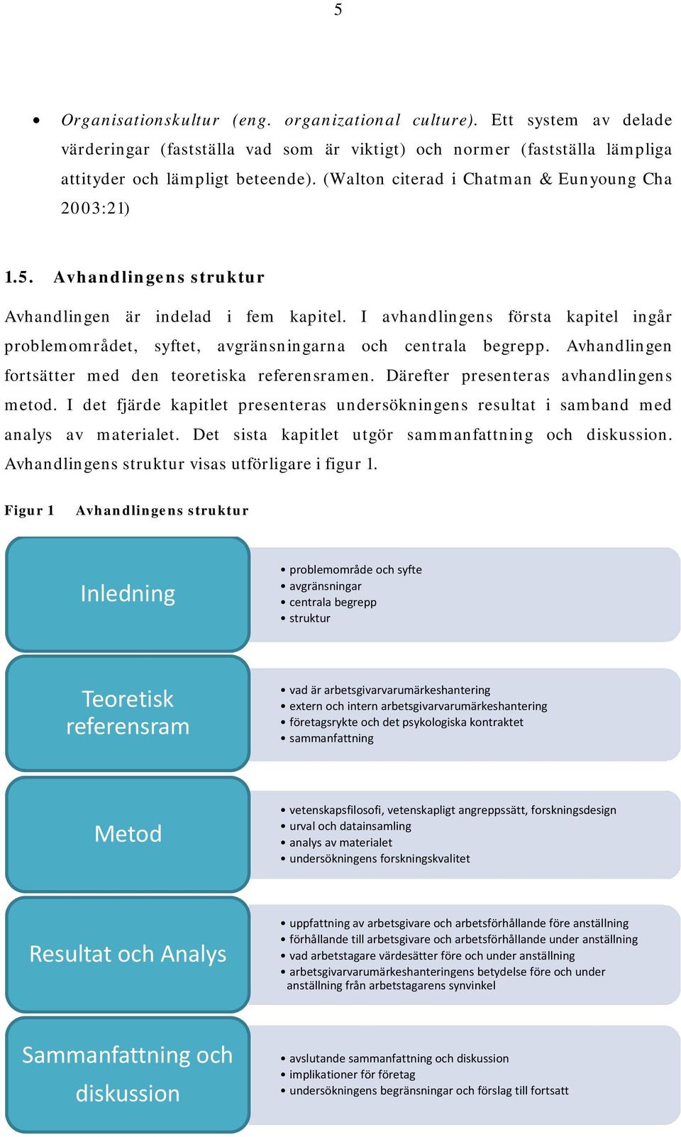 I avhandlingens första kapitel ingår problemområdet, syftet, avgränsningarna och centrala begrepp. Avhandlingen fortsätter med den teoretiska referensramen. Därefter presenteras avhandlingens metod.