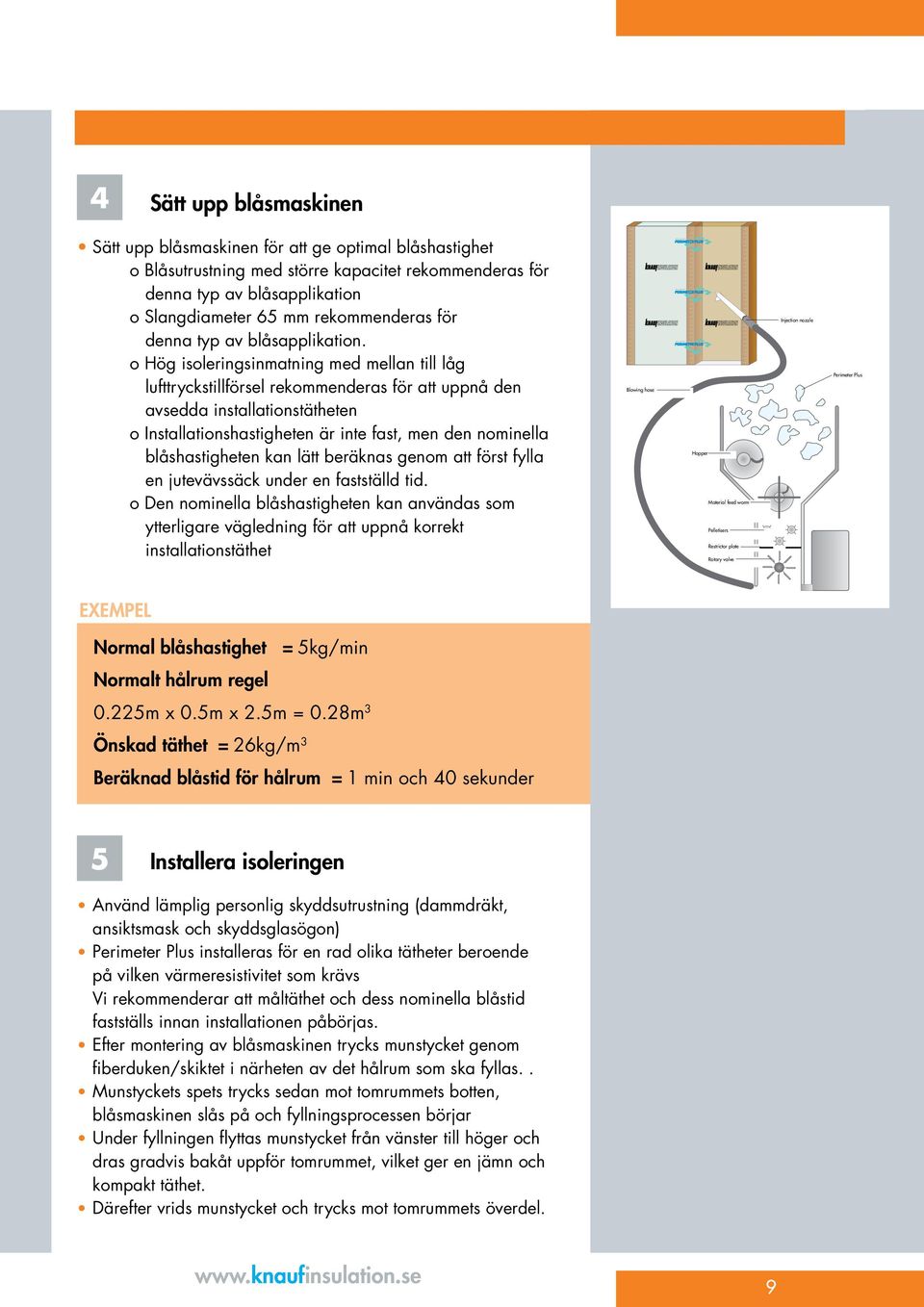 o Hög isoleringsinmatning med mellan till låg lufttryckstillförsel rekommenderas för att uppnå den avsedda installationstätheten o Installationshastigheten är inte fast, men den nominella