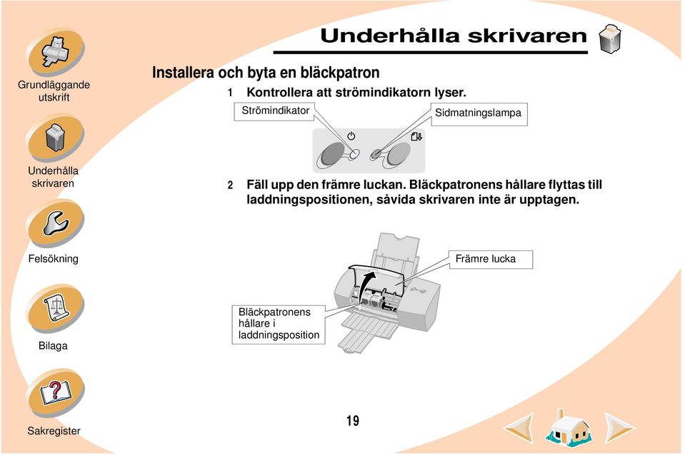 Bläckpatronens hållare flyttas till laddningspositionen, såvida inte