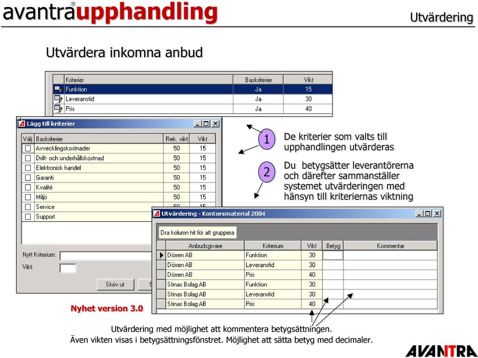 till kriteriernas viktning Nyhet version 3.