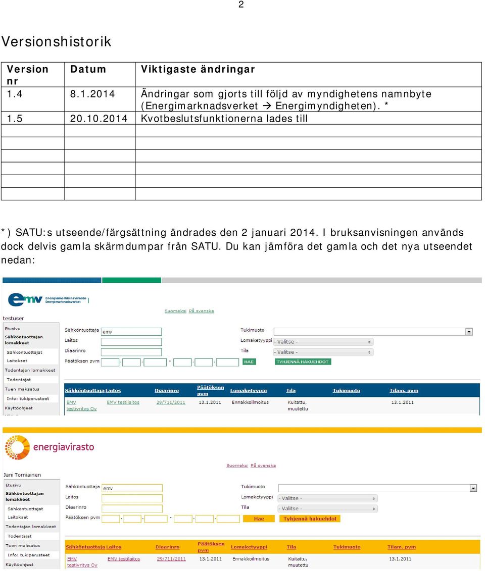 2014 Ändringar som gjorts till följd av myndighetens namnbyte (Energimarknadsverket