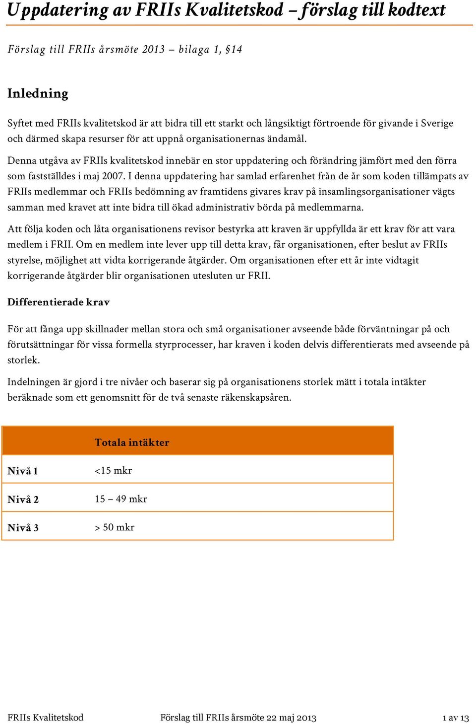 Denna utgåva av FRIIs kvalitetskod innebär en stor uppdatering och förändring jämfört med den förra som fastställdes i maj 2007.