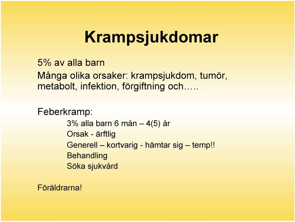 . Feberkramp: 3% alla barn 6 mån 4(5) år Orsak - ärftlig