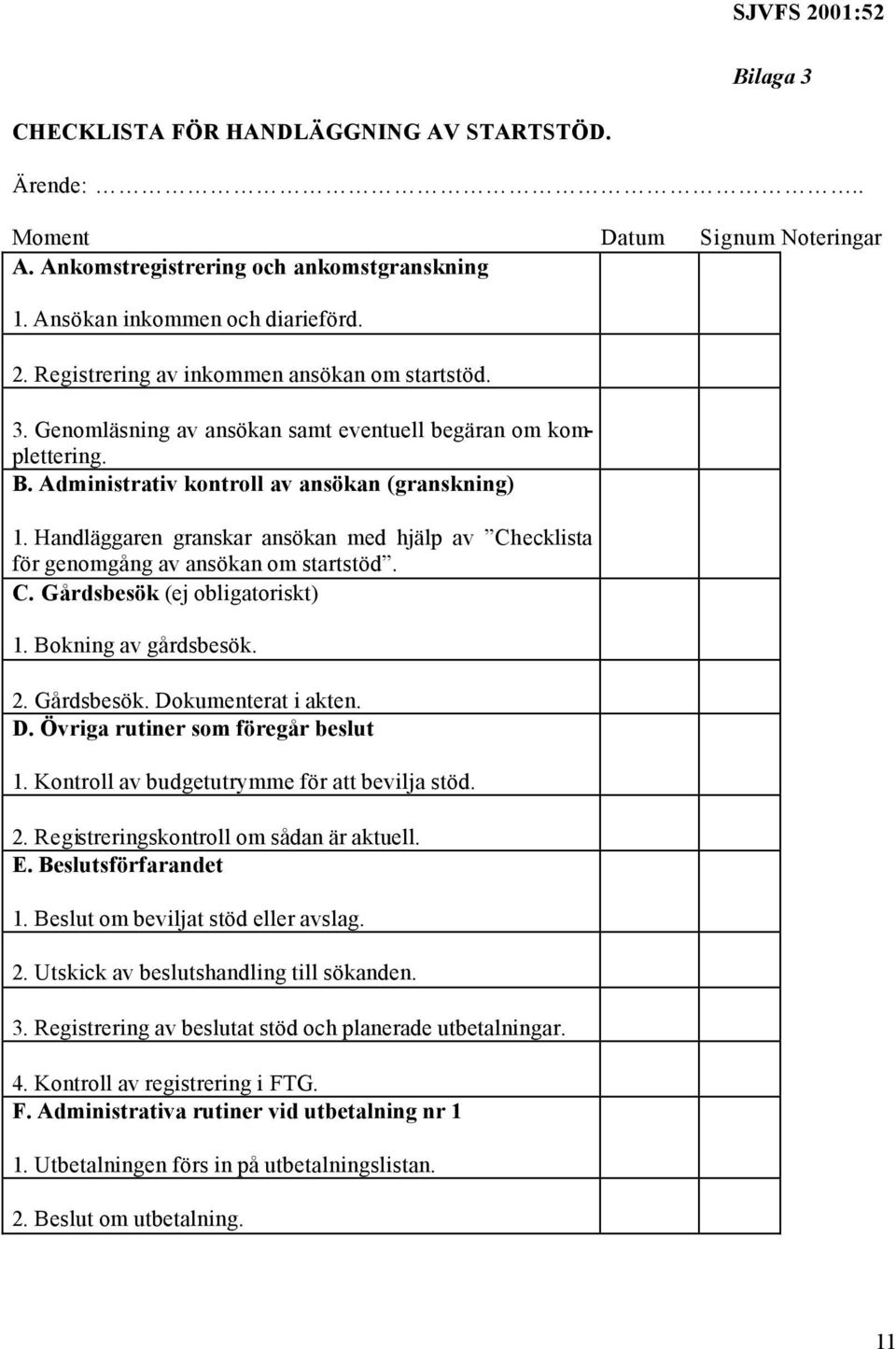 Handläggaren granskar ansökan med hjälp av Checklista för genomgång av ansökan om startstöd. C. Gårdsbesök (ej obligatoriskt) 1. Bokning av gårdsbesök. 2. Gårdsbesök. Do