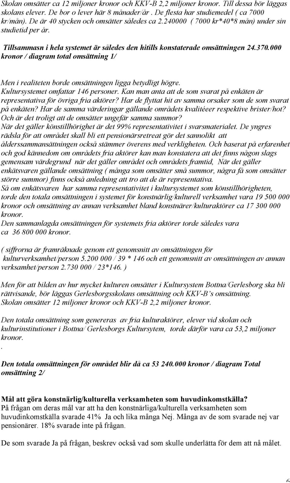 000 kronor / diagram total omsättning 1/ Men i realiteten borde omsättningen ligga betydligt högre. Kultursystemet omfattar 146 personer.