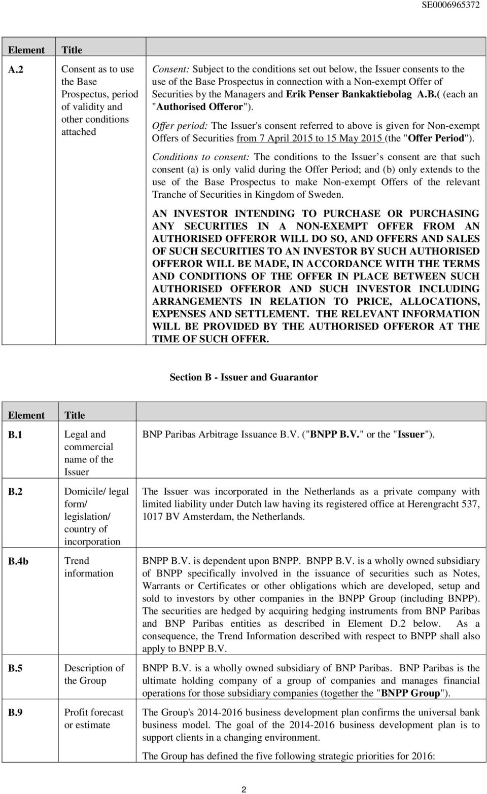 connection with a Non-exempt Offer of Securities by the Managers and Erik Penser Bankaktiebolag A.B.( (each an "Authorised Offeror").