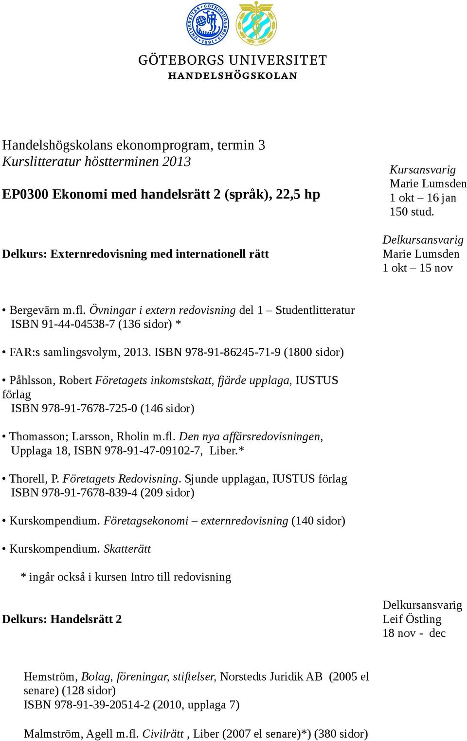 Övningar i extern redovisning del 1 Studentlitteratur ISBN 91-44-04538-7 (136 sidor) * FAR:s samlingsvolym, 2013.