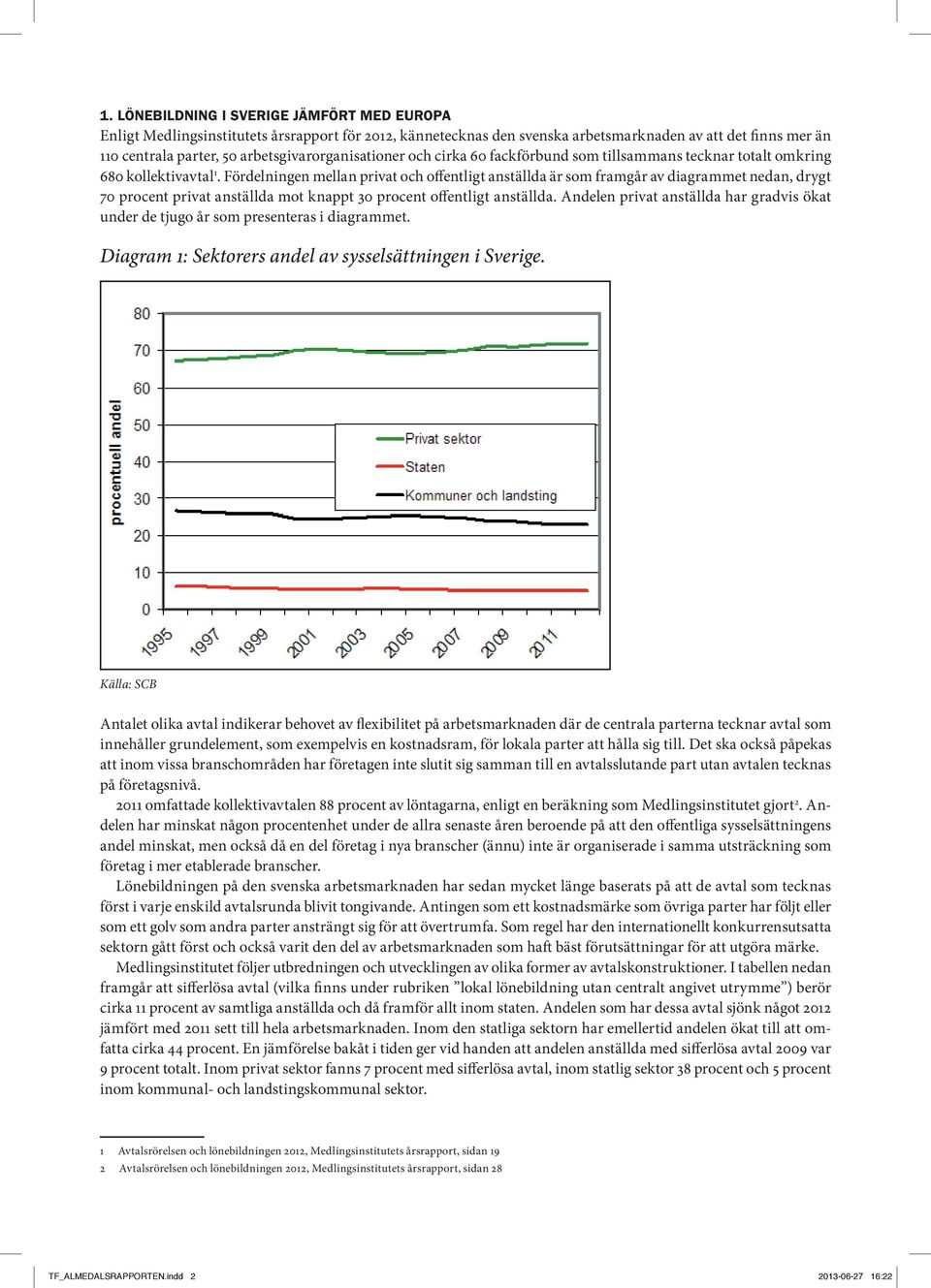 Fördelningen mellan privat och offentligt anställda är som framgår av diagrammet nedan, drygt 70 procent privat anställda mot knappt 30 procent offentligt anställda.